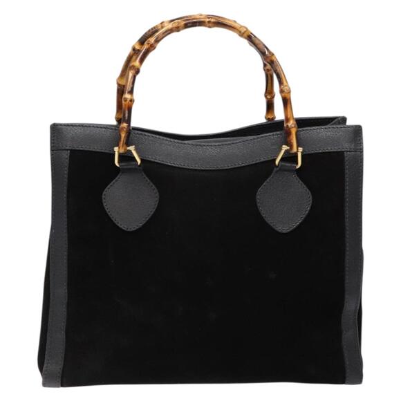 GUCCI Bamboo Hand Bag Suede Leather Black Gold 002 2853 0260 0 - Picture 2 of 13